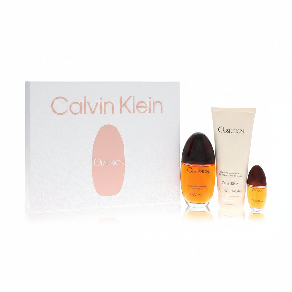 Obsession by Calvin Klein Gift Set -- 3.4 oz Eau De Parfum Spray + 6.7 oz Body Lotion + .5 oz Mini EDP Spray for Women