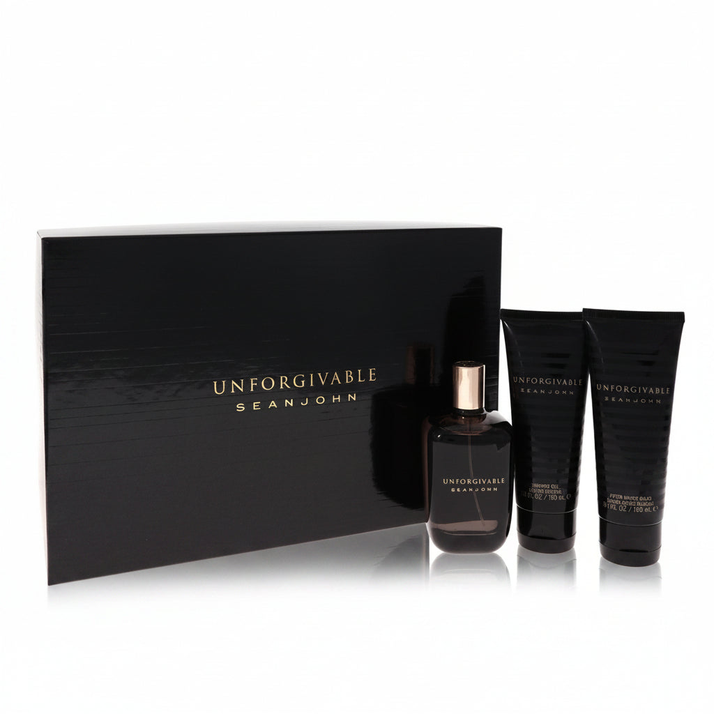 Unforgivable by Sean John Gift Set -- 4.2 oz Eau De Toilette Spray + 3.4 oz Shower Gel + 3.4 oz After Shave Balm for Men